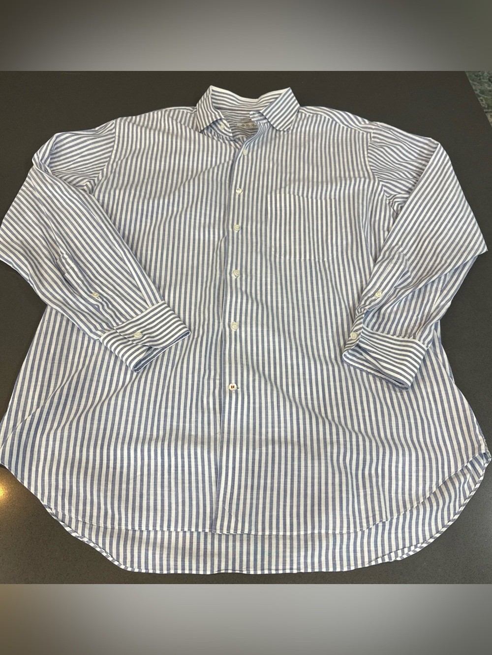 Loro Piana Men’s Dress Shirt Blue Still Water Stripe Size XXL Made in Italy